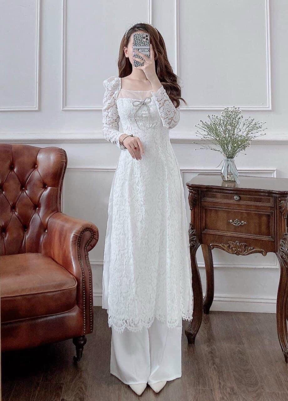 Set Áo Dài Cách Tân Ren Cổ Vuông - Av367